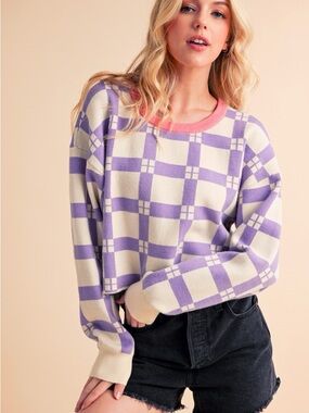 Daily Practice by Anthropologie Pam Plaid Checkered Cropped Sweater • Medium